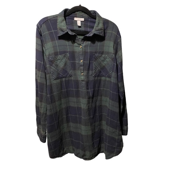 Liz Lang Maternity, Long Sleeve, Plaid, 1/2 Button Top.  Size XXL - Picture 1 of 5